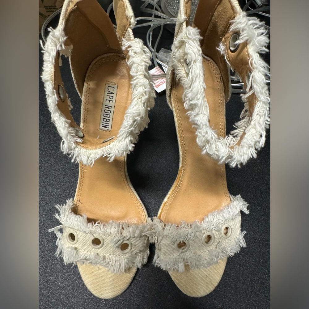Cream eyelet open toed heels